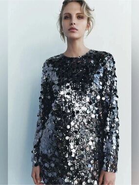 Zara Black and Silver Sequin Mini Dress